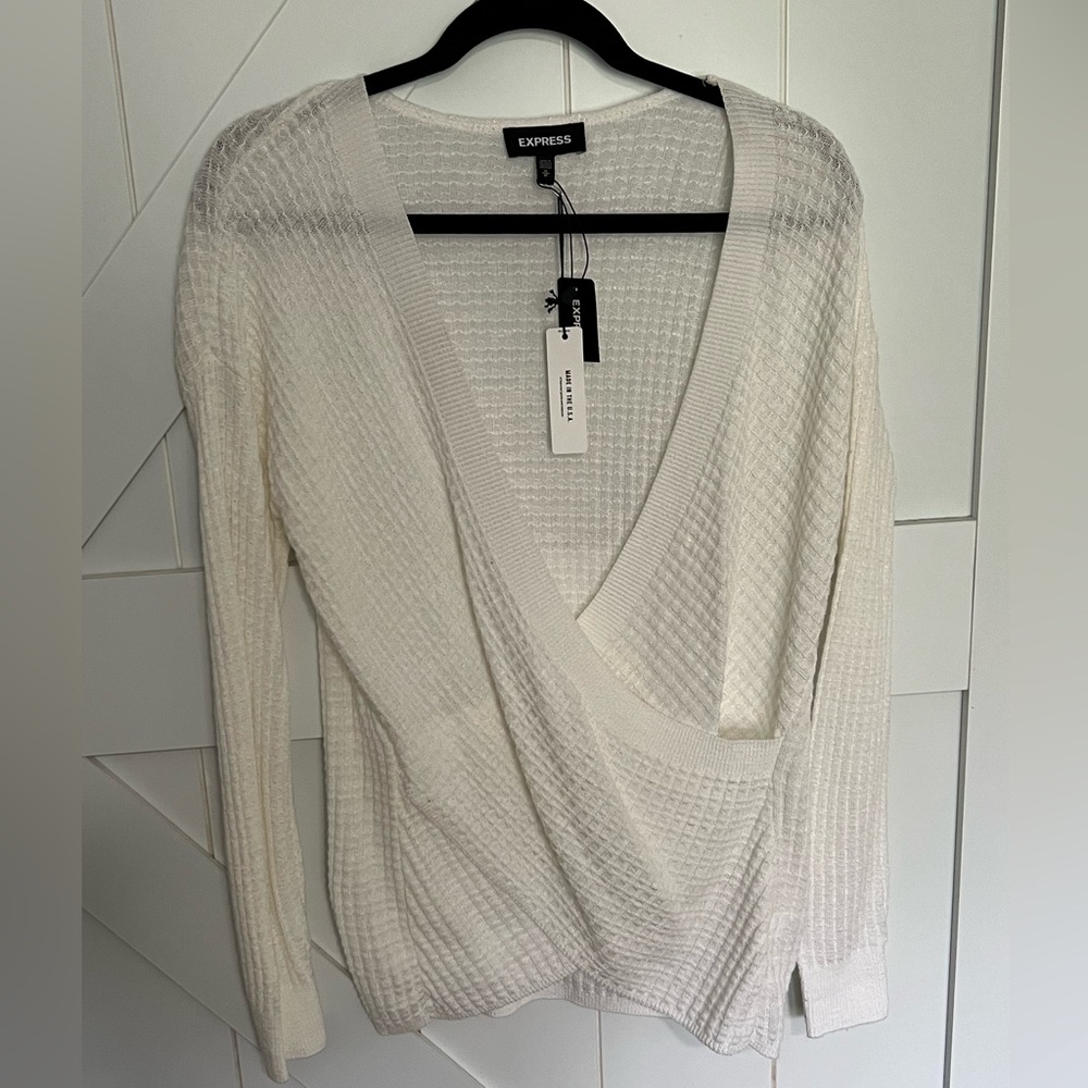 Express, Long Sleeve Faux Wrap Surplice V Neck Sweater Top